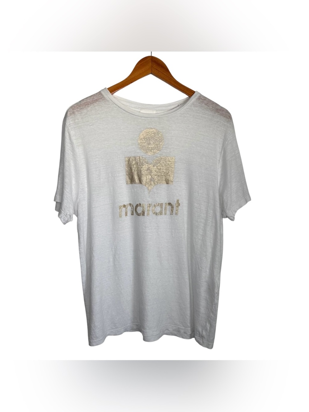 Isabel Marant Etoile Zewel Short Sleeve Logo T-Shirt Sz Large White Gold
